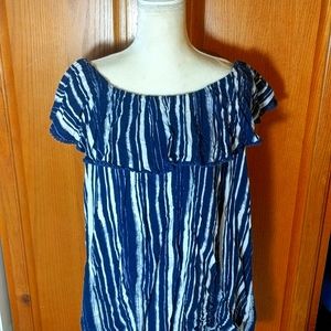 Faded Glory Off Shoulders Striped Blue White Blouse XXL
